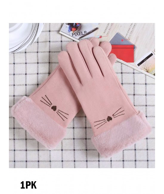 Fleece Lined Cat Gloves w/ Faux Fur Trims