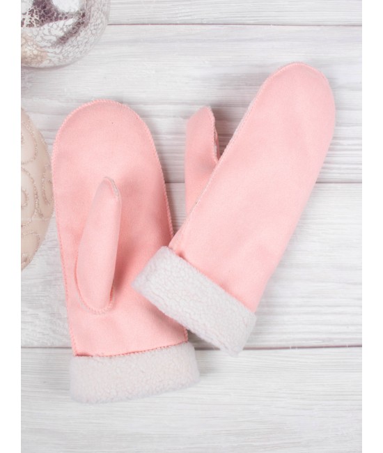 Suede Mittens W/ Fur Trim