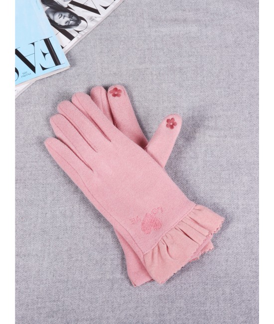 Heart Love Touch Screen Glove w/ Pleated Trims