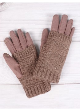 Cable Knit Double Layered Touch Screen Gloves W/ Rhinestones