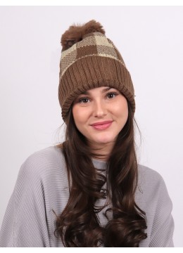 Knitted Buffalo Checker Hat W/ Pom Pom