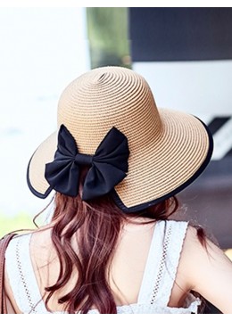 Wide Brim V-Back Summer Hat W/ Ribbon Bow 