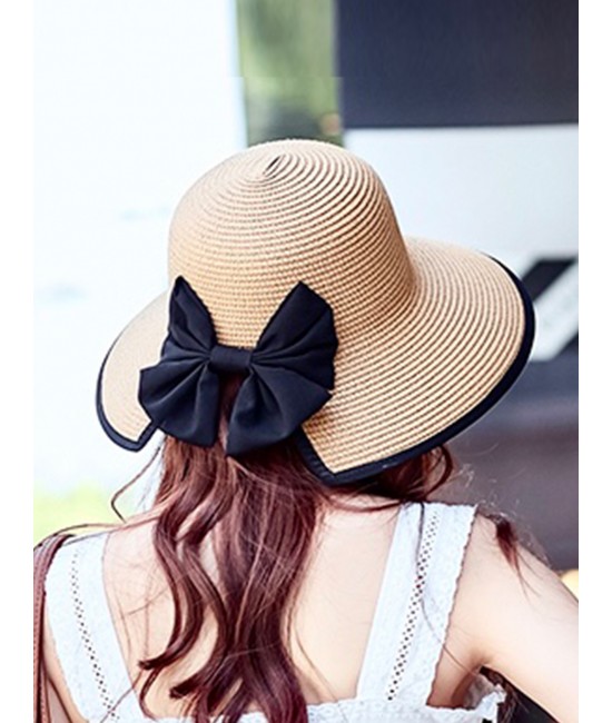 Wide Brim V-Back Summer Hat W/ Ribbon Bow 