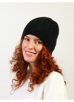 Cable Knitted Lined Hat With Brim (plush inside) 