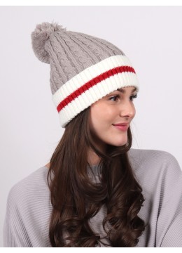Cable Knitted Camp Hat W/ Pompom (Plush Inside)