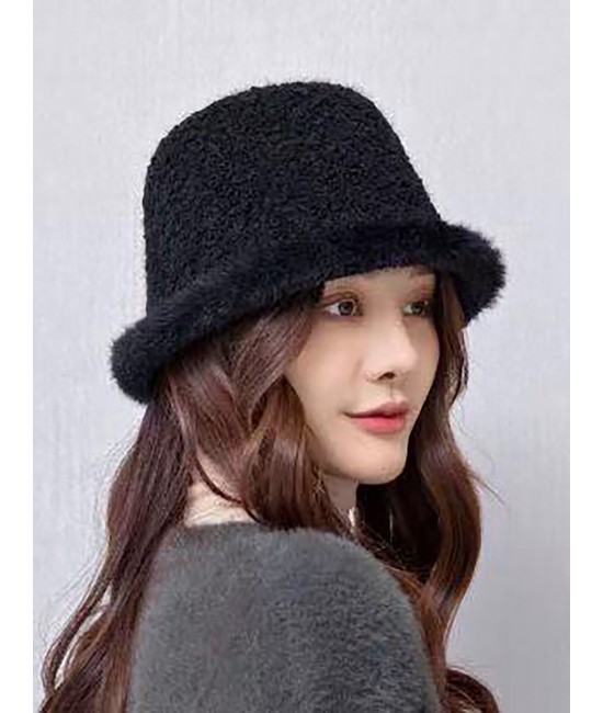 Solid Colour Fuzzy Bucket Hat with Brim Solid Colour Fuzzy Bucket Hat with Brim