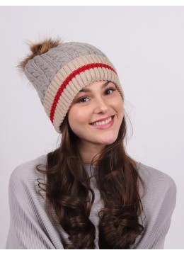Cable Knitted Camp Hat W/ Pompom