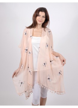 Oversized Dragonfly Kimono W/ Tassels - Pink