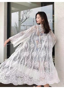 Long Lace Kimono W/ Embroidered Pattern
