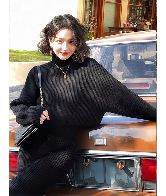 Solid Color Ribbed Sweater and Dress Set Solid Color Ribbed Sweater and Dress Set