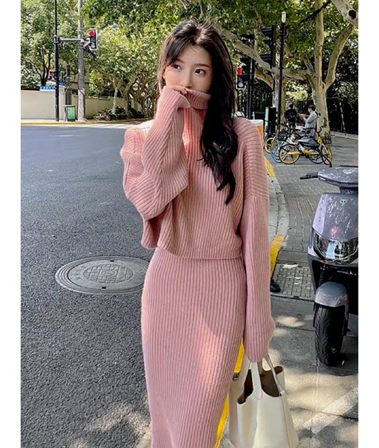 Solid Color Ribbed Sweater and Dress Set Solid Color Ribbed Sweater and Dress Set