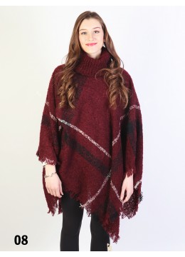 Plaid Poncho With Cowl Neck