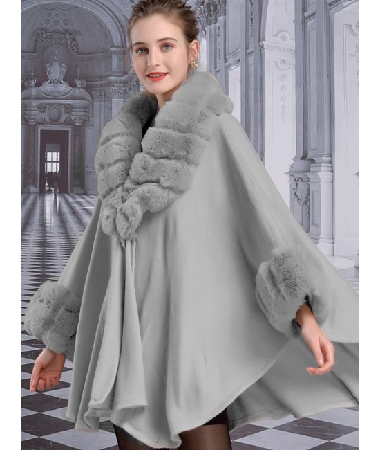 Soft Cape  W/ Fur Collar Shawl