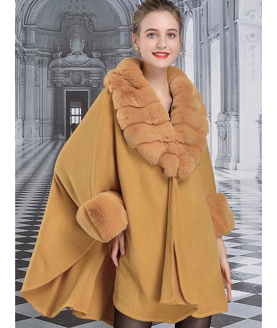 Soft Leopard Cape  W/ Fur Collar Shawl