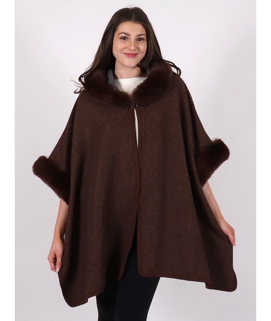 Plush Wool Feeling Hooded Cape W/ Button Plush Wool Feeling Hooded Cape W/ Button