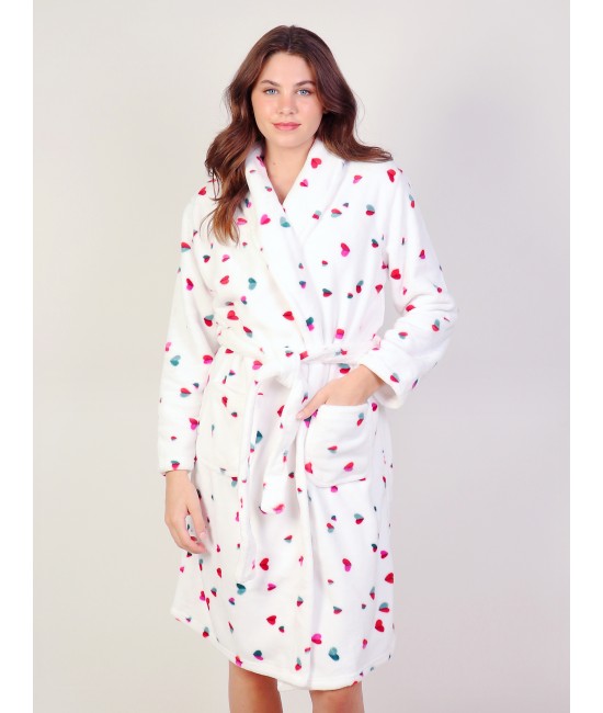 Strawberry Print Flannel House Robe W/ Pockets