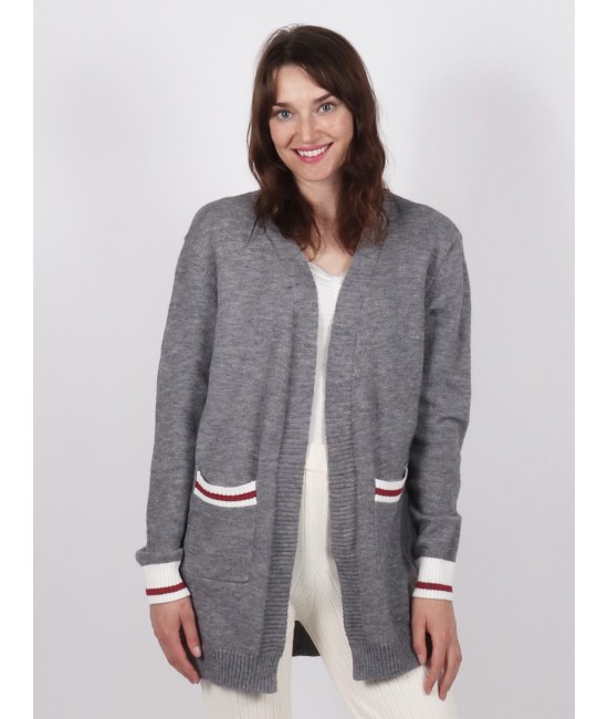 Canadiana Grey Cardigan with Red and White Details and Pockets Canadiana Grey Cardigan with Red and White Details and Pockets