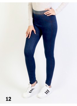 Low-Rise Denim Style Stretchy Fleece Lined Leggings /Blue Lily