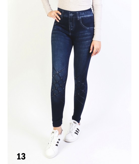 Low-Rise Denim Style Stretchy Fleece Lined Leggings /Blue Rose