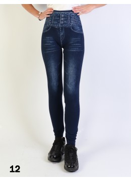 Mid-Rise Denim Style Stretchy Fleece Lined Leggings /Turquoise Forest