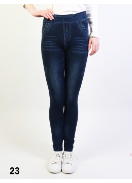 Mid-Rise Denim Style Stretchy Fleece Lined Leggings /Turquoise Forest