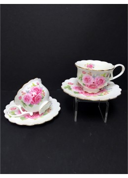 Pink Roses 2 Cups & 2 Saucers With Gift Box