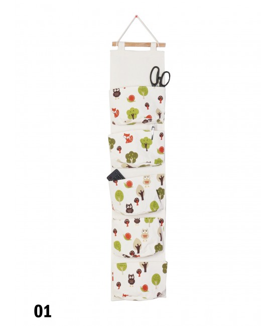 Big Pocket Wall Hanging Organizer  W/ Forest Print