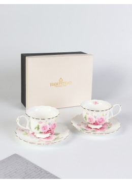Pink Roses 2 Cups & 2 Saucers With Gift Box