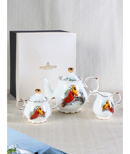 Fine Porcelain Cardinals 1000 ml Tea Pot Set With Gift Box