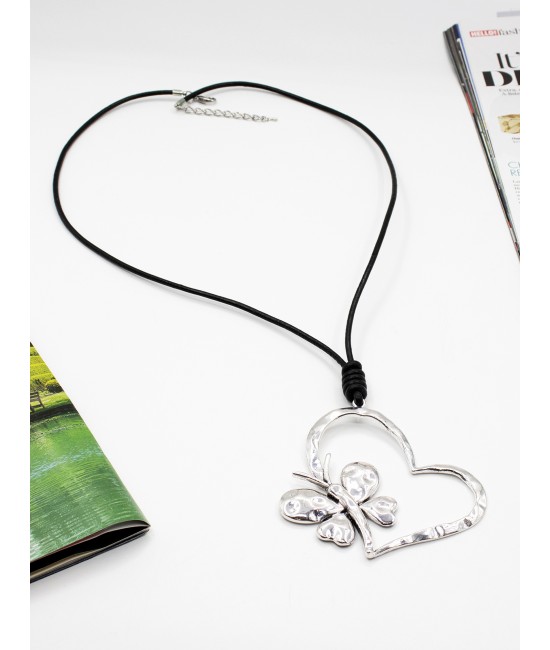 Rope Necklace W/ Heart and Butterfly