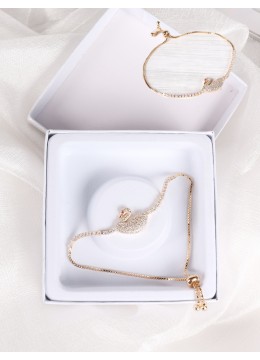 Adjustable Rhinestone Stretch Bracelet W/ Swan and Gift Box 