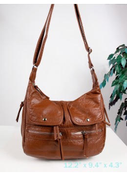 Solid Faux Leather Front Pockets Satchel