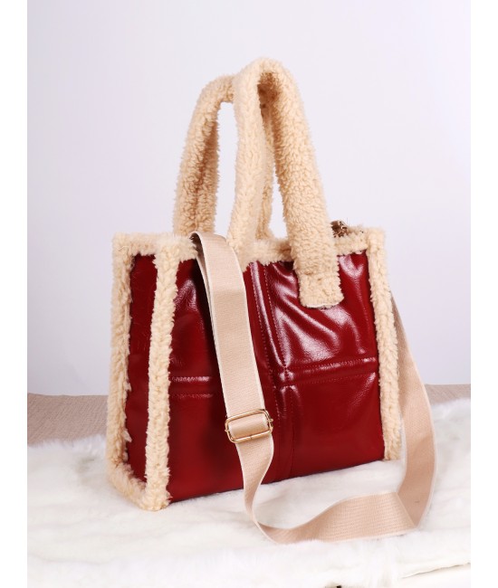 Faux Leather Purse W/Fur trim.