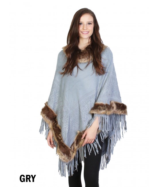 Poncho W/ Brown Fur Trim and Tassels