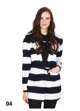 Striped Open-Front Sweater W/ Pockets