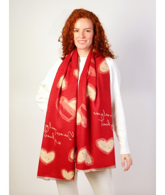 Reversible Cashmere Feeling Heart Design Scarf