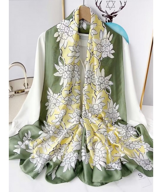 Premium Silk Feeling Spring Print Scarf