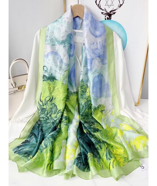 Premium Silk Feeling Spring Print Scarf